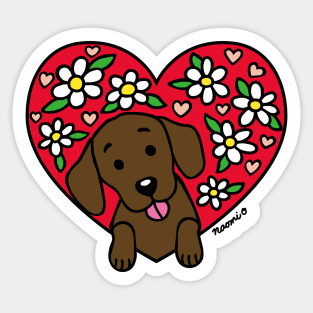 Chocolate Labrador and Floral Heart Sticker